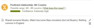 Example of Ancestry DNA relationship/confidence levels and my notes